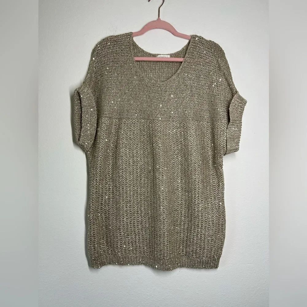 BONITA METALLIC 2021 Cowl Neck Sweater Size XL 45% Cotton Short Sleeve